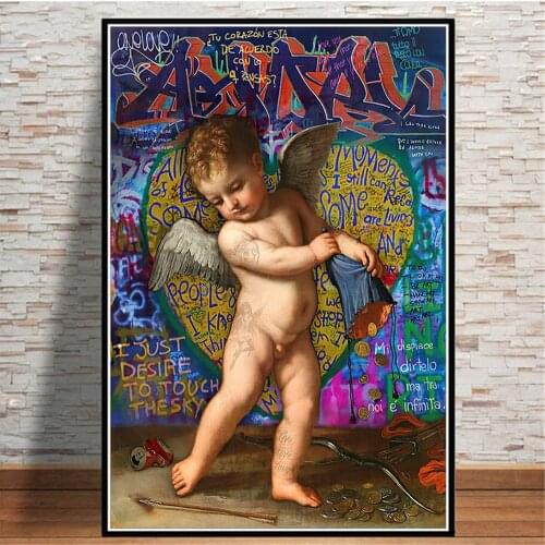 Virgin Mary With Kid Angel Graffiti Religion Art Poster Pictures On The Canvas Wall Art Home Decor Mural Painting For Room