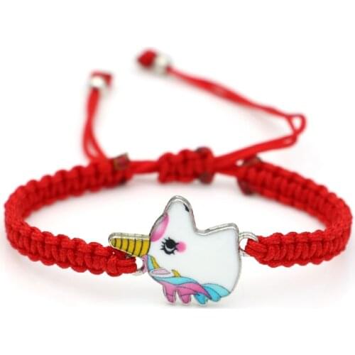JAKONGO Enamel Unicorn Charm Bracelet Braided Red Rope Bracelet for Women Men Adjustable Handmade Bracelet