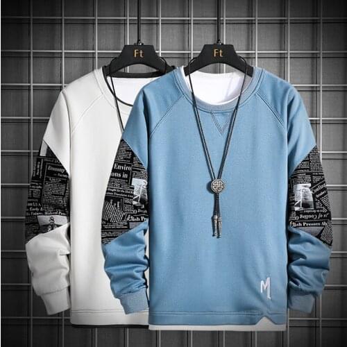 Men New Fashion Patchwork Long sleeve T-shirt Sweatshirt Male Casual Long Sleeve Crewneck Sweatshirts Hip Hop Harajuku Pullover