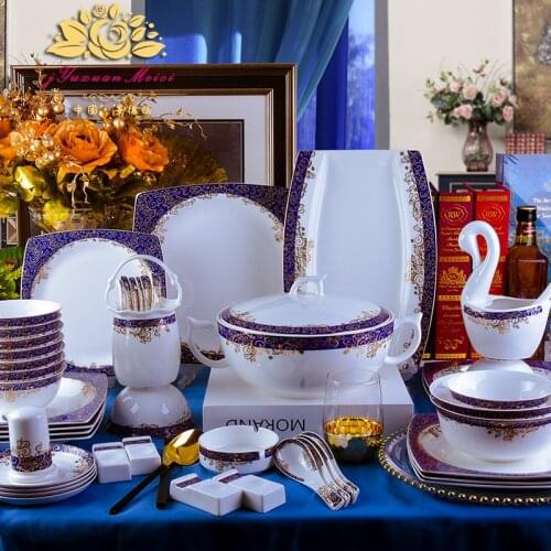 Jingdezhen ceramic bone china tableware dishes bowl plate soup spoon Western steak plate 60 pieces tableware