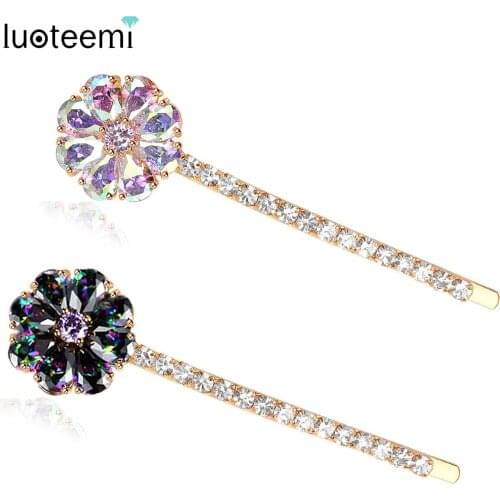 LUOTEEMI European American Temperament Rainbow Multicolor Cubic Zirconia Bride Gift Flowers Shape Lady Sweet Jewelry