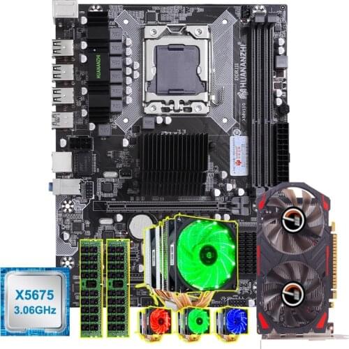 HUANANZHI X58 LGA1366 motherboard with CPU Intel Xeon X5675 3.06GHz cooler RAM 32G(2*16G) REG ECC video card GTX750Ti 2GD5