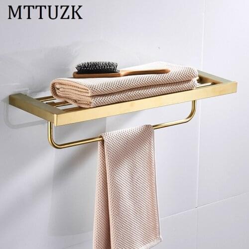 MTTUZK 304 Stainless Steel Brushed Gold Towel Rack Bath Towel Holder Towel bar Bathroom Shelves Bathroom Double Towel Rack