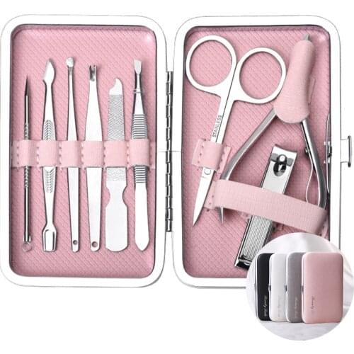7 Pcs Stainless Steel Nail Art Manicure Set Tools Kits Nails Clipper Scissors Tweezer Knife Manicure Case For Pedicure Set