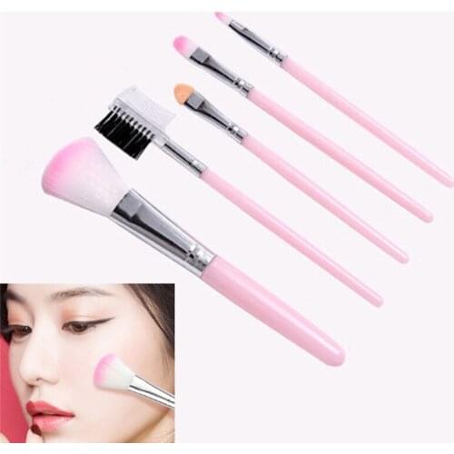 Set Pink Kids Make Up Blush Eyeshadow Lip Eyebrow Wimpers Kit 5 Pcs Nice handle Make-Up Kwasten