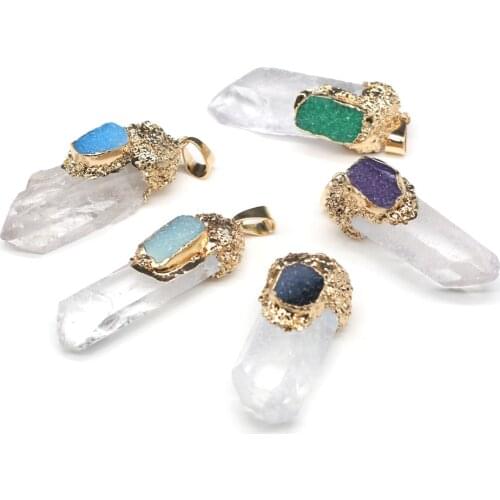 Natural Clear Quartzs Stone Pendants Irregular White Crystals Stone Charms Dyed Crystal Accented for Jewelry Making Necklace