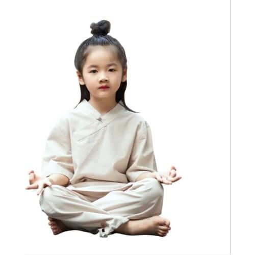 Chinese Japanese Summer and autumn new cotton hemp linen childrens training national style martial arts Tai Chi suit