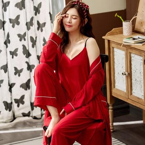 New Solid color Kimono Pajamas Womens Cotton Sleepwear Ladies Soft Nightwear Pijama Femme Bathrobe Loose clothes for home women