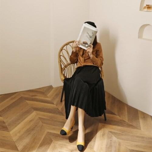 Spring Autumn 2021 New Coarse Heel Women Small Fragrant Wind Single Shoes- F081