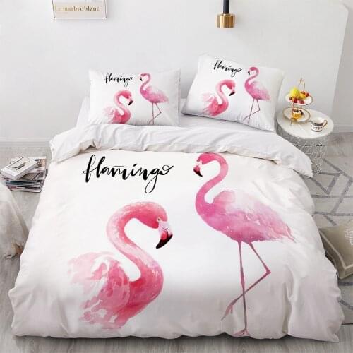 Flamingo Simple Bedding Sets 3D Duvet Quilt Cover Set Comforter Bed Linen Pillowcase King Queen Full Double 200x200cm Size