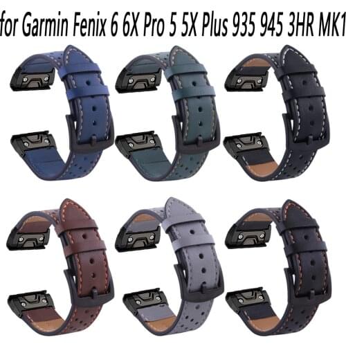 22 26mm Sport Leather Wristband for Garmin Fenix 5XPlus 6X Pro 5 6 935 945 3HR MK1 Quick Release Easyfit smart watch Accessories