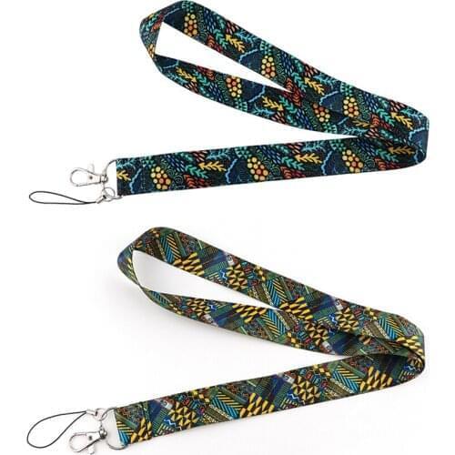 J2924 Bohemia Art Indian Pattern Lanyard For Keys Phone Strap Neck Strap Keychain Rhombic Lanyards ID Badge Holder For Fans