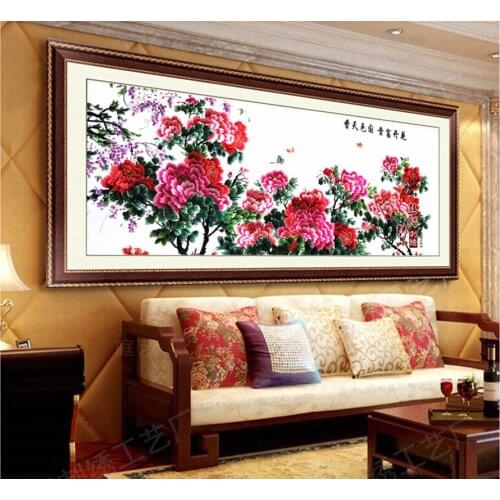 Mural Pure Silk Embroidery Peony Living Room Bedroom Tea Restaurant Interior Decoration Painting Wedding Gift Painting SP0101