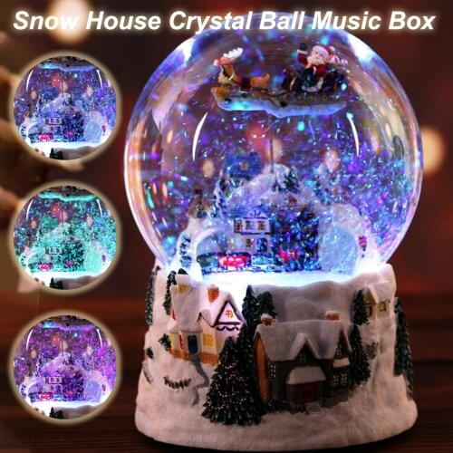 Christmas Snow House Crystal Ball Music Box Rotate Light 4-in-1 Multi-function Crystal Globe Christmas Gift