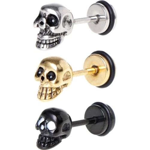 1pc Hot Sale Punk Earrings New Fashion Hip Hop Skull Head Personality Men Women Jewelry Charms Brincos Titanium Steel Ear Stud