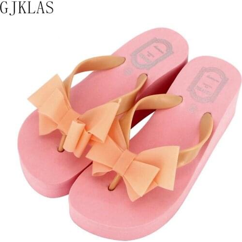 Bow Wedges Slippers Platform Summer Slippers Flip Flops for Women Beach Shoe Fashion Casual High Heel 5.5cm Flip Flop Slippers