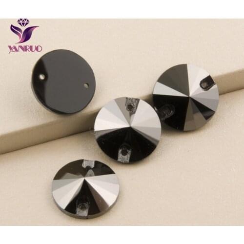 YANRUO Top 3200 Rivoli Round Jet Hematite Glass Sew On Rhinestones Sewing Crystals Decorative Stones for Clothes