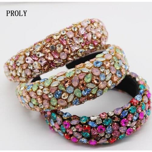 PROLY New Fashion Women Hair Accessories Rhinestones Crystal Headband Luxurious Gravel Hairband Thicken Baroque Hairband Adult