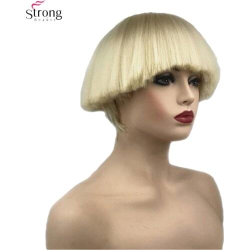 StrongBeauty Womens Synthetic Wig Short hair Shroom hairstyle Red Bowl haircut Blonde/White Wigs Bob