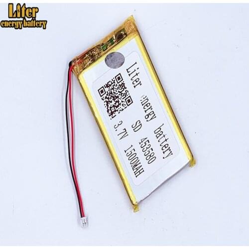 1.25MM 2pin connector 453580 3.7V 1500mah hot sale lithium battery e-books GPS PDA Recreational machines