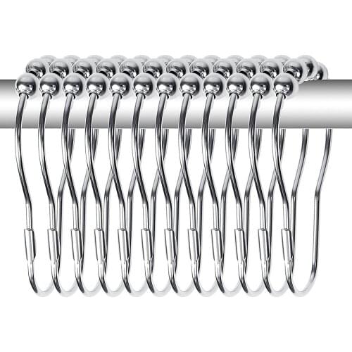 12 Pcs Shower Curtain Hooks,Five Beads Gourd Type Stainless Hook,Bathroom Window Metal Silver Colour Accessories Hook