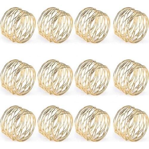 12Pcs Hotel Gold Wire Mesh Napkin Ring Mouth Ring Metallic Napkin Buckle Table for Wedding Birthday Easter Thanksgiving