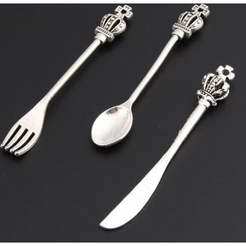 20pcs Silver Color 10.5x56mm Crown Spoon Charms Kitchen Pendant Fit Chefs Gift DIY Jewelry Making Handcrafted Accessories