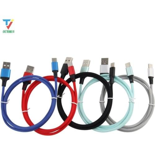 500pcs/lot 1M Straight Pure Colored Fabric Data Cable Type-C Micro 5pin 8pin Cable Date Sync Charger Cable for iphone Sumsung