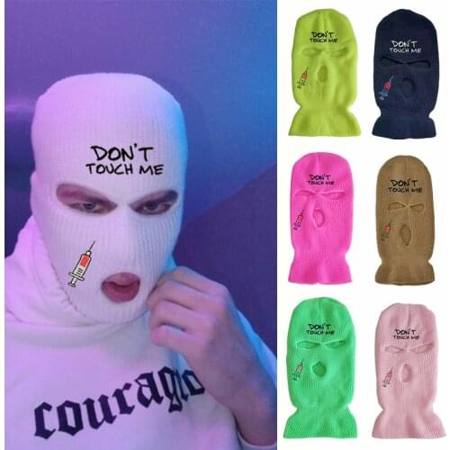 New Balaclava Army Tactical Full Face Cover Motorcycle Ski Masks Hat 3 Holes Cs Windproof Knit Beanies Don'T Touch Me Embroidery