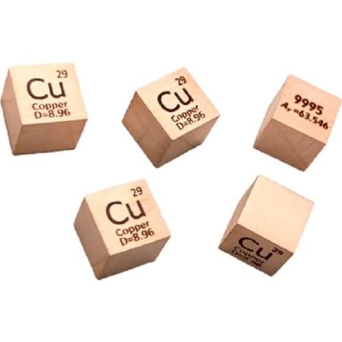 Free shipping 5pcs & 10pcs 99.95% purity Cu carved element periodic table 10mm cube with 8.9g Copper ingot / pellet / block