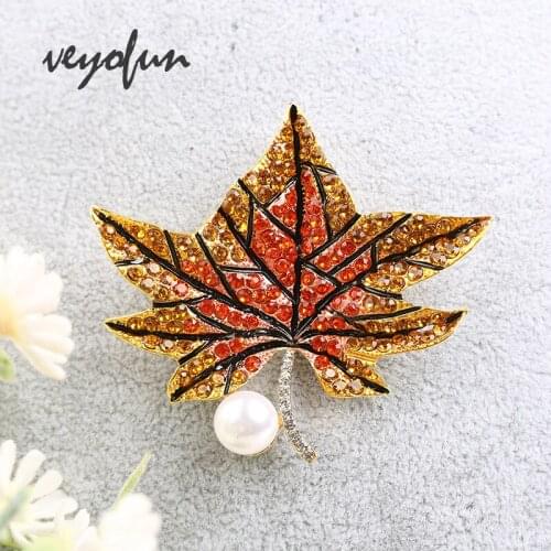 Veyofun Maple Leaves ZA Pearl Rhinestone Brooch pin for Women Vintage Jewelry Accessories New 2019