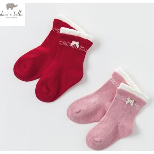 DB4269 dave bella autumn baby girls preppy style socks girls socks red grey bow socks