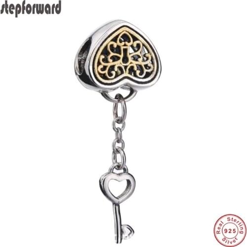 DIY New Collection High Quality Gold 925 Sterling Silver Love Heart Lock Charm