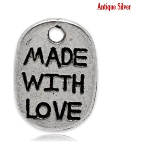 DoreenBeads 200 Silver Color "Made with Love" Oval Pendants 11x8mm (B15172) yiwu
