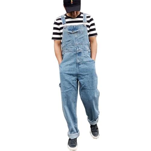 Mens Denim Overalls Mens Overalls Jumpsuit Large Size Straight Pants Blue jeans Suitable for Weighing 140kg Jeans Men
