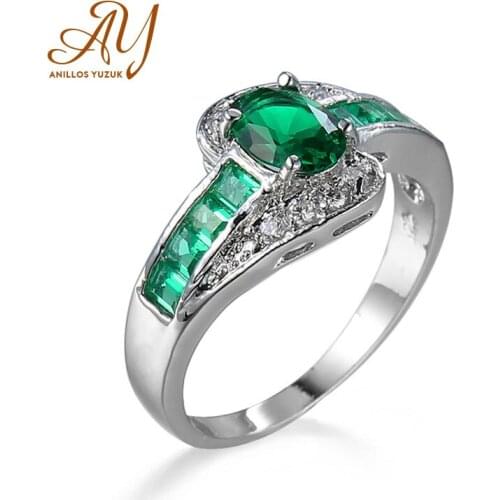 Hot Sale 925 Silver Color Women Wedding Ring Perfect Blue Green Oval Cut Zircon Stone Rings Female Party Engagement Fine Jewelry