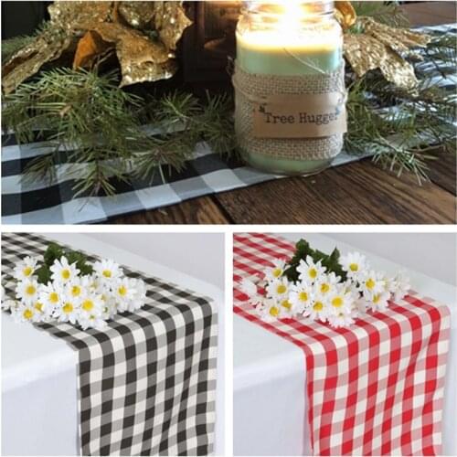 PV Buffalo Plaid Table Runner Black / White Gingham Polyester Checkered Tablecloth Runners For Wedding Event Decoration