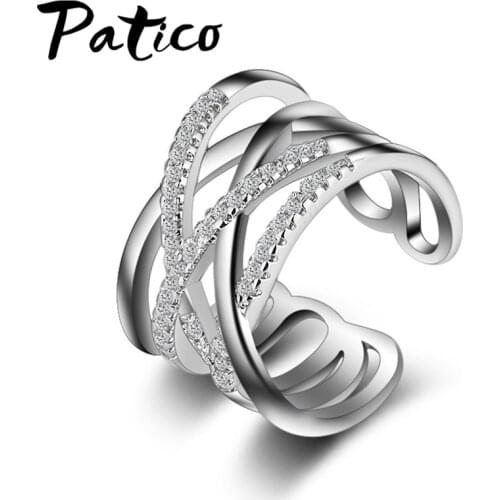 New Hot Punk Jewelry 925 Sterling Silver Austrian Crystal Weave Stylish Opening Adjustable Size Rings For Woman Girls