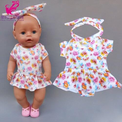 43cm 40cm baby doll rompers with headband 18inch girl doll clothes one-piece dress with hairband