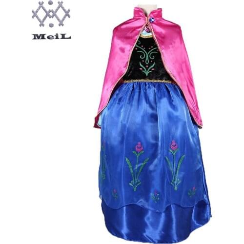 Princess Anna Costume Dress Girls Elsa Anna Dress with Cape Children Halloween Cosplay Clothes for Kids Vestidos Infantis Full