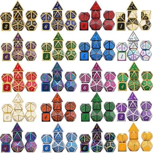 DnD Metal Dice RPG MTG Italics Font Include Pouch A Variety of Colors D4 D6 D8 D10 D12 D20
