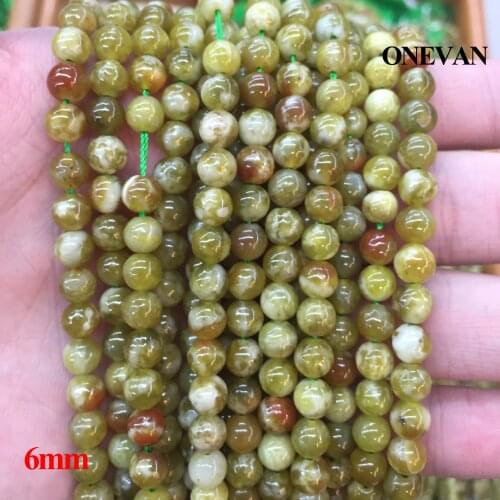 ONEVAN Natural A+ Green Serpentine 6mm 8mm 10mm Smooth Riund Stone Beads Bracelet Necklace Jewelry Making Diy Accessories Design