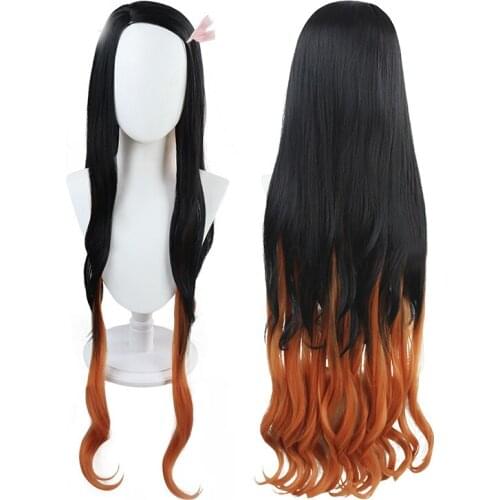 1pcs Cartoon Anime Demon Slayer: Kimetsu no Yaiba Long Wig Synthetic Hair Cosplay Prop Halloween Party Decor Girl Women Gift
