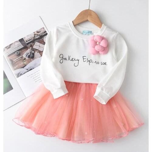 Girls Dress 2021 New Autumn Spring Girls Flowers Appliques Dress Cute Mesh Party Outfits Kids Spring Clothing Dresses Suits