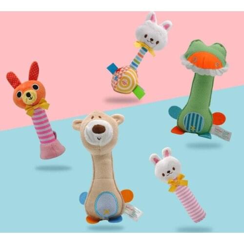 Newborn Baby Sound Rattles BIBI Stick Animals Rattle Hand Bells Baby Bed Soft Toys Sensory Developmental Action Training Toy