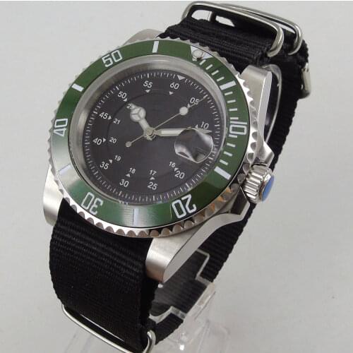 40mm Simple Gray Dial Sapphire Glass Miyota8215 Movement Automatic Function Green Ceramic Bezel Nylon Strap