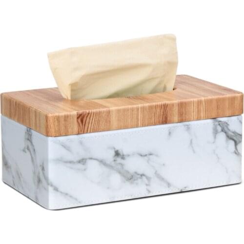 Rectangular Marble PU Facial Grain Tissue Box Cover Napkin Holder Paper Towel Dispenser Container for Home Office Decor