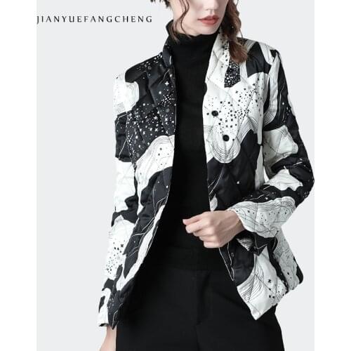 Women Winter Down Jacket Fashion Black-White Printed New 2019 Ladies Warm Lightly Puffer Coats Elegant Slim Duck Down Jackets