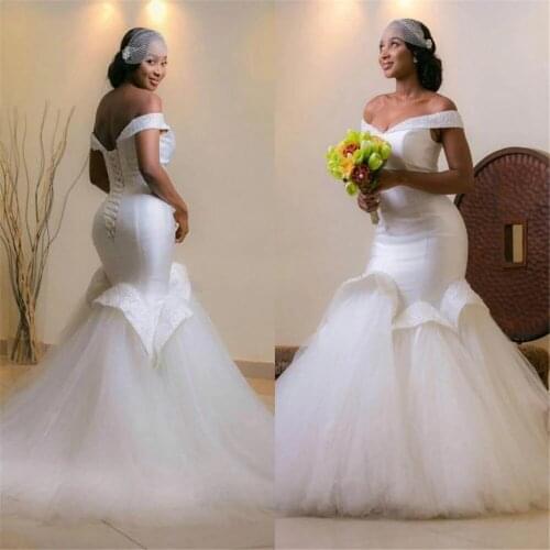 Luxury African Mermaid Wedding Dresses Plus Size 2022 robe de mariee Black Girl Women Satin Wedding Gowns Handmade