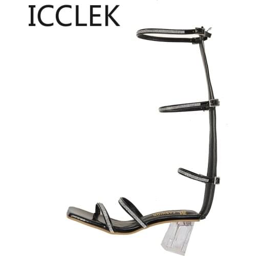 Sexy Women Party Gladiator Shoes Women Knee High Boot Rhinestone High Heels Sandals 2020 Club Summer Sandals open toe shoes